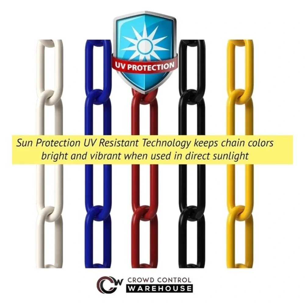 (17)Line Plastic Stanchion White 2.5 Inch Diameter with 50 Foot Chain 6pack
